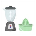 Vector kitchen appliances icons. Flat style. Electrical blender and hand juicer.