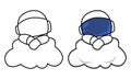 Astronaut sleeping on the cloud coloring page for kids