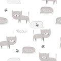 Seamless pattern with cute pastel color Cats with speech bubbles.