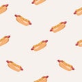 Hot dogs with sausage and mustard sauce seamless pattern. Royalty Free Stock Photo