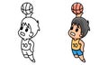 Boy playing basketball coloring page for kids