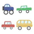 Cute collection Cartoon colourful Cars Isolated on white background.