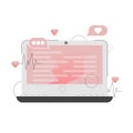Love letter from email in computer screen in flat design on white background.