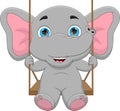 Cartoon baby elephant playing on the swing Royalty Free Stock Photo