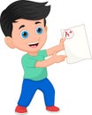 Boy cartoon showing A plus grade Royalty Free Stock Photo