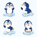 Set of cute penguins on an ice floe.