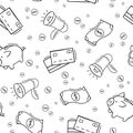 Hand drawn seamless pattern of business and finance elements