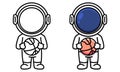 Astronaut holding basketball coloring page for kids
