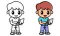 Boy working on laptop coloring page for kids Royalty Free Stock Photo