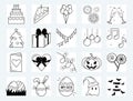 set of celeration icons. New year, haloween, easter, valentains day and Happy birthday line icons Vector Icons -ur