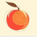 Peach fruit, art line, continuous single line drawing, minimalistic colorful sketch for logo, posters, wall art.