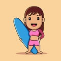 Cute surf girl with surfboard cartoon