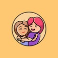 Cute two lovely happy best friends girls hugging cartoon Royalty Free Stock Photo