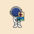 Cute astronaut hold gift box cartoon