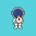 Cute astronaut holding loudspeaker calling for attention cartoon