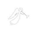 Christmas angels silhouette line drawing, vector illustration Royalty Free Stock Photo