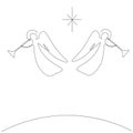 Christmas angels silhouette line drawing, vector illustration Royalty Free Stock Photo