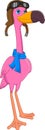 Cartoon flamingo wearing scarf and hat