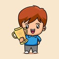 Cute boy holding trophy cartoon character Royalty Free Stock Photo