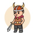 Cute viking holding sword cartoon