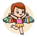 Cute happy girl shopping cartoon Royalty Free Stock Photo