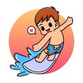 Cute boy surfing with surfboard cartoon Royalty Free Stock Photo