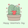 Cute Valentines Day Cactus Couple In Love