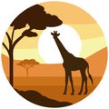 Giraffe wildlife landscape beautiful illustration.