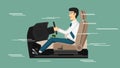 Businessman in relax business suit Concept driving inside car. Sit in the seat and hold the steering wheel. Line of driving speed. Royalty Free Stock Photo