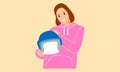 Woman hold a helmet flat illustration Royalty Free Stock Photo