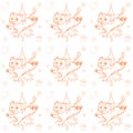 Seamless pattern with orange tiger, Christmas trees and gingerbread cookie on a white background.