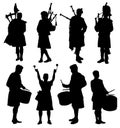 Scottish Bagpipes and Drummers Silhouette Pack Royalty Free Stock Photo