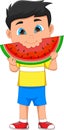 Little boy eating watermelon cartoon Royalty Free Stock Photo