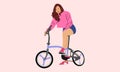 Young woman riding bicycles. Stylish female hipsters on bicycle