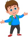 Happy schoolboy waving cartoon