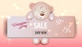 Valentines day sale background with teddy bear and hearts.Cute design Royalty Free Stock Photo