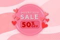 Realistic Valentines Sale with 50% Off Discount Offer Vector Design Royalty Free Stock Photo