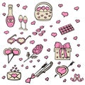 Valentine`s day gift,valentine`s day gift box,basket with hearts, glasses with hearts,champagne bottles and 2 glasses,for a romant
