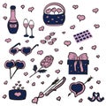 Valentine`s day gift,valentine`s day gift box,basket with hearts, glasses with hearts,champagne bottles and 2 glasses,for a romant