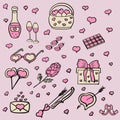 Valentine`s day gift,valentine`s day gift box,basket with hearts, glasses with hearts,champagne bottles and 2 glasses,for a romant