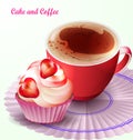 Coffee and cakes .Red cup and small colorful cakes Royalty Free Stock Photo