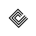 Letter C logo. Geometric, minimalist alphabet initial. Rhombus lines.