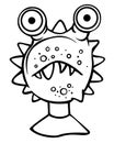 Eyed funny fantastic monster alien - vector linear picture for coloring. Outline. Creature with big eyes covered with pimples for