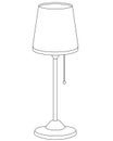 Vintage table lamp on a leg with a lampshade - a vector linear picture for coloring with an interior item. Outline. Table lamp in