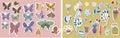 Spring flowers stickers stylized plants folk motifs hyuge bohemia english lettering hello spring hand drawn individual elements bi