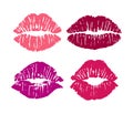 Set of female different lipstick kiss print isolated on white background. Royalty Free Stock Photo