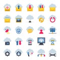 Flat color icons for cloud computing. Royalty Free Stock Photo
