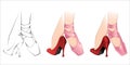 Ballerina Life 01 - Ballerina feet wearing a pink pointe shoe and a high heel red shoe
