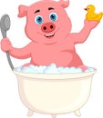 Cartoon cute pig bathing in the bathtub Royalty Free Stock Photo
