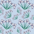Web, pattern flowers irises on a blue background.